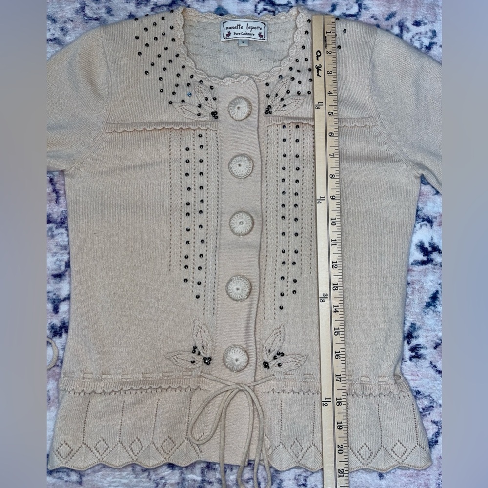 Nanette Lepore Cream Cashmere Embellished Cardigan Size Medium - Picture 6 of 7